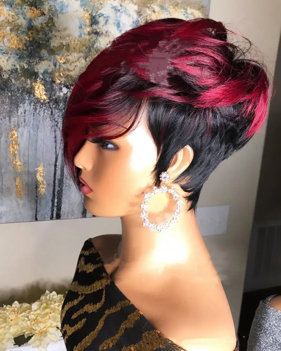 Perruque carré rouge foncé en cheveux humains · Libreville (5/8)